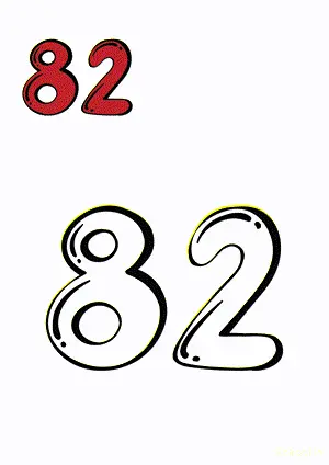 Number tracing and coloring pages Number 82 Eighty-Two. Free printable number worksheet. DIY Maths worksheet.