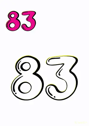 Number tracing and coloring pages Number 83 Eighty-Three. Free printable number worksheet. DIY Maths worksheet.