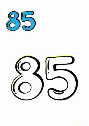 Number tracing and coloring pages Number 85 Eighty-Five. Free printable number worksheet. DIY Maths worksheet.