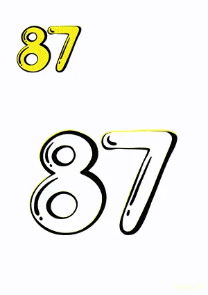 Number tracing and coloring pages Number 87 Eighty-Seven. Free printable number worksheet. DIY Maths worksheet.