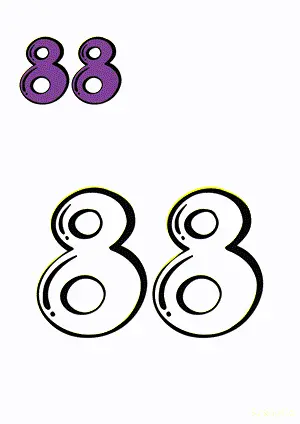 Number tracing and coloring pages Number 88 Eighty-Eight. Free printable number worksheet. DIY Maths worksheet.