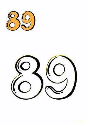 Number tracing and coloring pages Number 89 Eighty-Nine. Free printable number worksheet. DIY Maths worksheet.