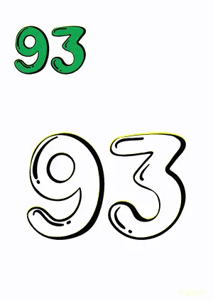 Number tracing and coloring pages Number 93 Ninety-Three. Free printable number worksheet. DIY Maths worksheet.