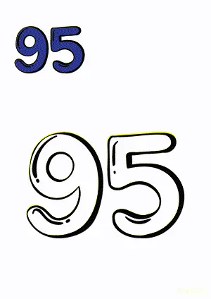 Number tracing and coloring pages Number 95 Ninety-Five. Free printable number worksheet. DIY Maths worksheet.