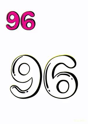 Number tracing and coloring pages Number 96 Ninety-Six. Free printable number worksheet. DIY Maths worksheet.