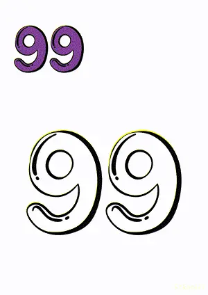 Number tracing and coloring pages Number 99 Ninety-Nine. Free printable number worksheet. DIY Maths worksheet.