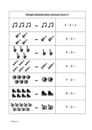 Simple Subtraction (minus) with ICON - FREE Printable Subtraction (minus) ICON Worksheets 2 for Kindergarten/Preschool/LKG