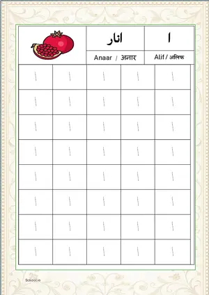 Madani Qaida Arabic alphabet (Harf) ا Alif Tracing Worksheets For 40 Tracing Block Free Printable worksheet PDF.