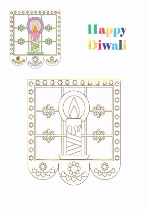 Candle Diwali Drawing and coloring pages. Free printable Diwali coloring page for kids and adults.