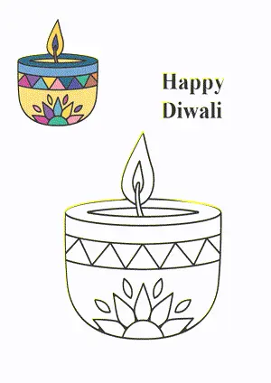 Diya Diwali Drawing and coloring pages. Free printable Diwali coloring page for kids and adults.