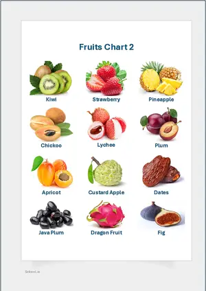 Fruits Chart 2 with Name in English Montessori Posters Classroom Decor Digital Download Free Printables