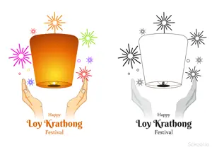 Loy krathong  Drawing and coloring pages. Free printable Loy krathong  coloring page for kids and adults.