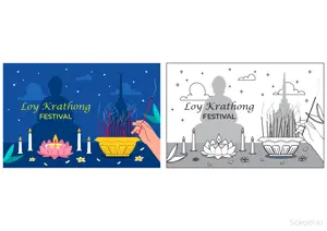 Loy krathong  Drawing and coloring pages. Free printable Loy krathong  coloring page for kids and adults.