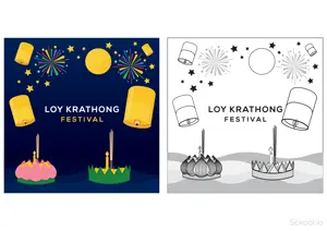 Loy krathong  Drawing and coloring pages. Free printable Loy krathong  coloring page for kids and adults.