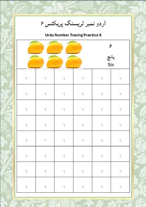 Urdu Number 6(اردو نمبر چھ) Tracing Worksheet For Kindergarten/Preschool- 48 Tracing Block