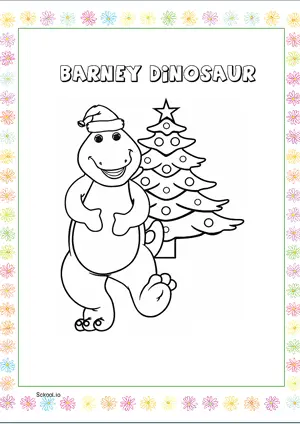 Free Printable Barney Dinosaur Christmas Coloring Page for Kids