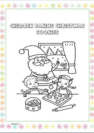 Free Printable Children Baking Christmas Cookies Coloring Page for Kids