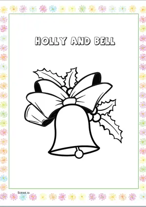 Free Printable Holly and Bell Christmas Coloring Page for Kids