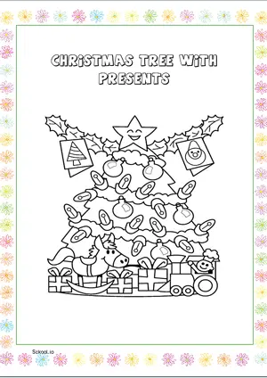 Free Printable Christmas Tree with Presents Coloring Page for Kids