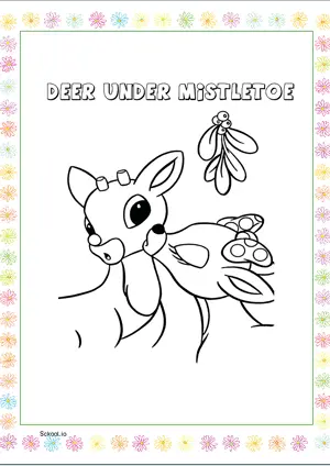 Free Printable Deer under Mistletoe Coloring Page for Kids