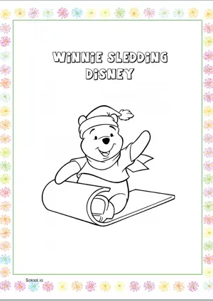 Free Printable Winnie Sledding Disney Christmas Coloring Pages for Kids