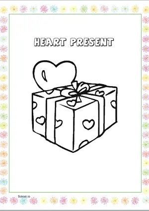 Free Printable Heart Present Coloring Page for Kids