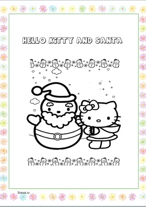 Free Printable Hello Kitty and Santa Coloring Page for Kids