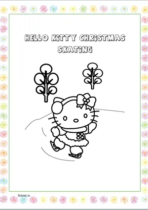 Free Printable Hello Kitty Christmas Skating Coloring Pages for Kids