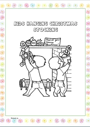 Free Printable Kids Hanging Christmas Stocking Coloring Page for Kids