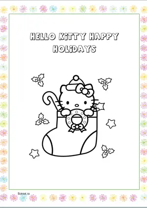 Free Printable Hello Kitty Happy Holidays Coloring Page for Kids