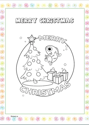 Free Printable Merry Christmas Fish Coloring Page for Kids