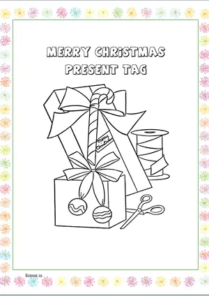 Free Printable Merry Christmas Present Tag Coloring Page for Kids