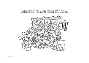 Free Printable Disney Gang Christmas Coloring Page for Kids