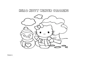 Free Printable Hello Kitty Winter Coloring Page for Kids