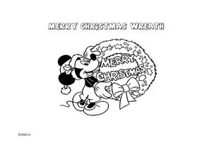 Free Printable Merry Christmas Wreath Coloring Page for Kids