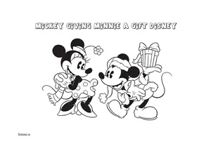 Free Printable Mickey giving Minnie a Gift Disney Christmas Coloring Pages for Kids