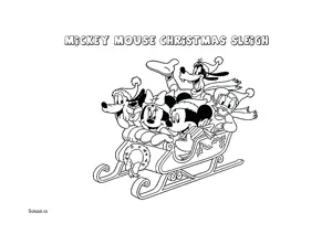 Free Printable Mickey Mouse Christmas Sleigh Coloring Page for Kids