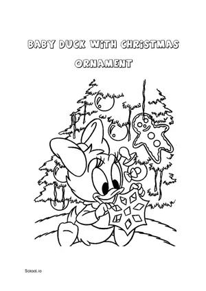 Free Printable Baby Duck with Christmas Ornament Coloring Pages for Kids