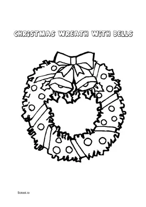 Free Printable Christmas Wreath with Bells Coloring Page for Kids