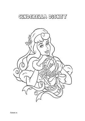 Free Printable Cinderella Disney Christmas Coloring Pages for Kids