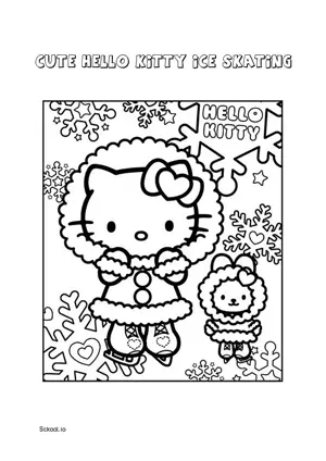 Free Printable Cute Hello Kitty Ice Skating Coloring Page for Kids