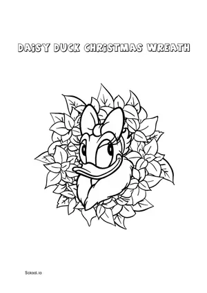 Free Printable Daisy Duck Christmas Wreath Coloring Page for Kids