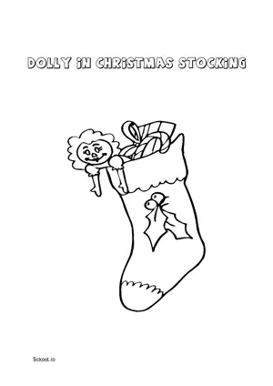 Free Printable Dolly in Christmas Stocking Coloring Pages for Kids