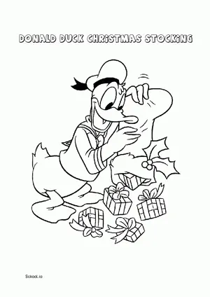 Free Printable Donald Duck Christmas Stocking Coloring Pages for Kids