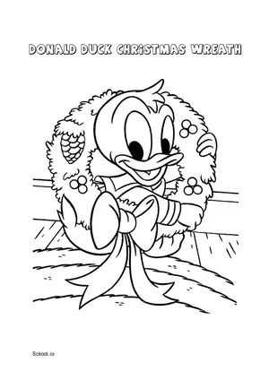 Free Printable Donald Duck Christmas Wreath Coloring Page for Kids