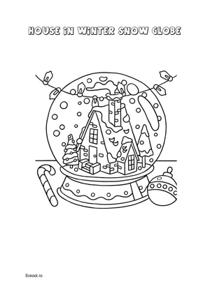 Free Printable House in Winter Snowglobe Coloring Page for Kids