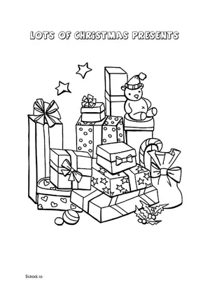 Free Printable Lots of Christmas Presents Coloring page for Kids