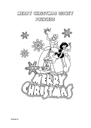 Free Printable Merry Christmas Disney Princess Coloring Page for Kids