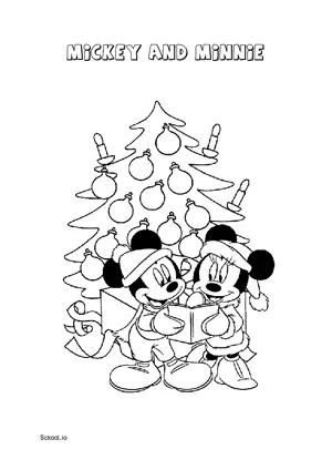 Free Printable Mickey and Minnie Christmas Coloring Page for Kids 1