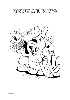 Free Printable Mickey and Pluto Christmas Coloring Page for Kids